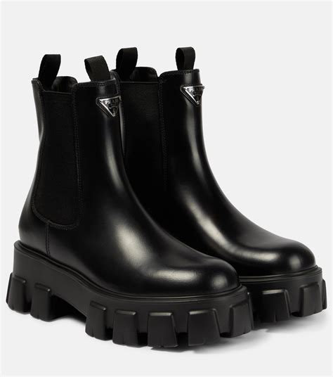 monolith lug sole chelsea boot prada|Monolith leather Chelsea boots in black .